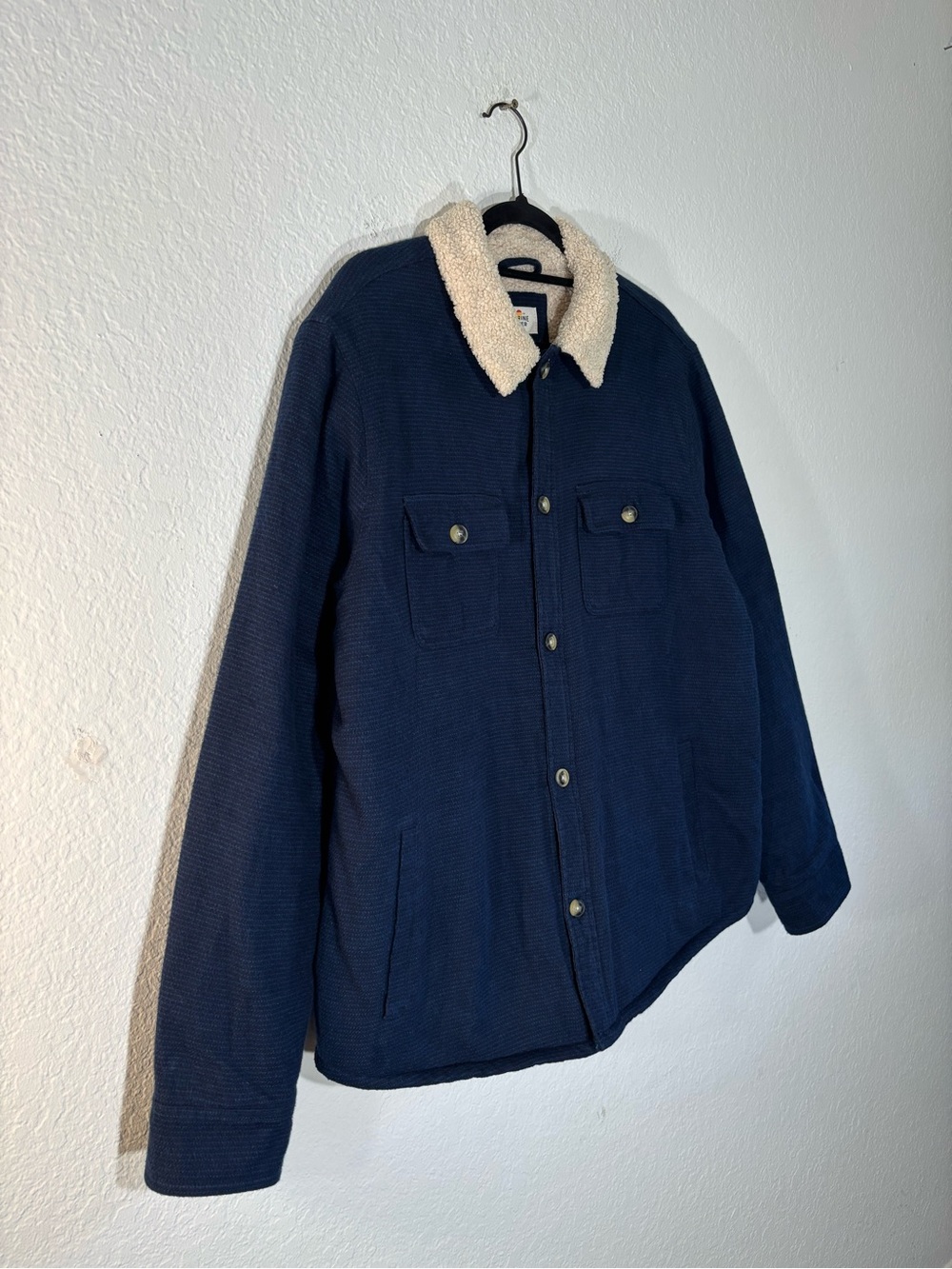Marine Layer Sherpa Lined Camping Shirt Jacket Size Large Navy Cotton Fleece - Picture 8 of 15